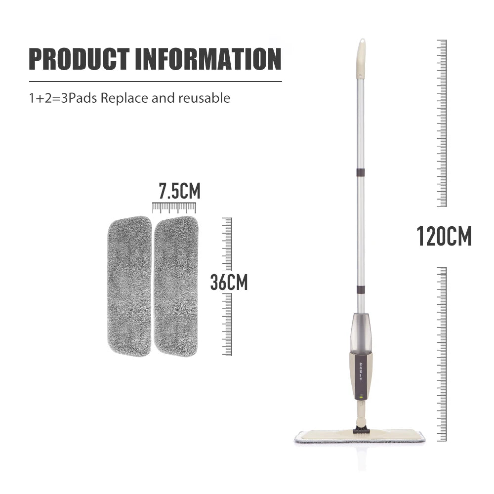 MagicMop Spray Mop Set — Flat Rotating Mop with Reusable Microfiber Pads