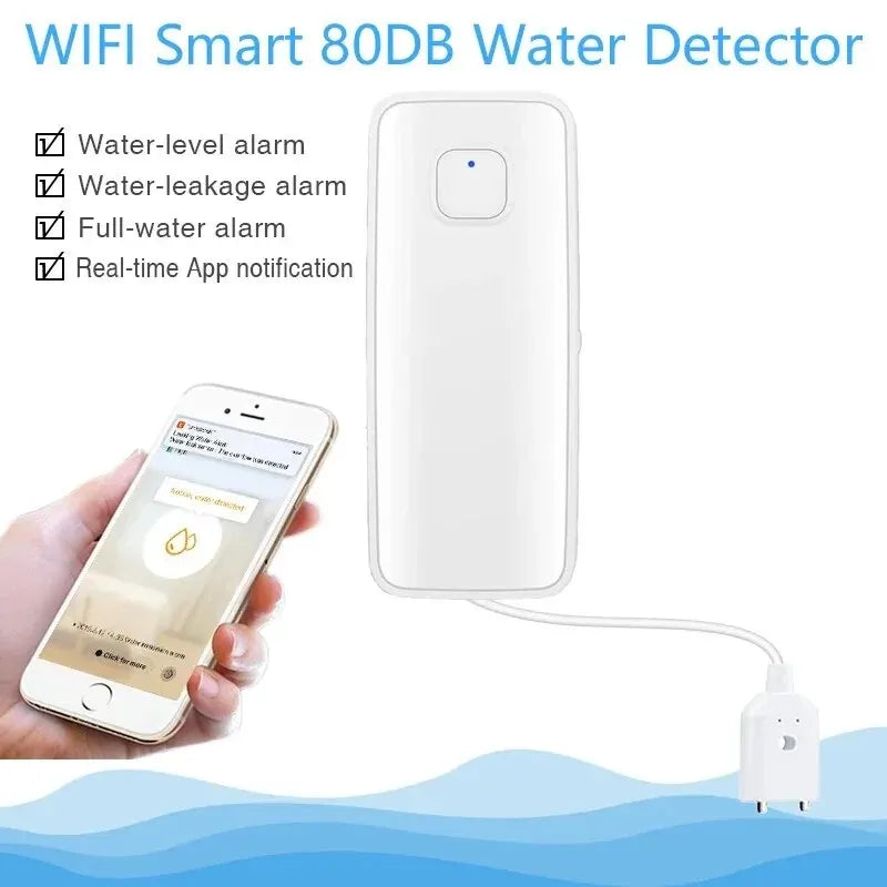 AquaGuard Tuya WiFi Smart Water Leak Sensor — 80dB Alarm & Remote Monitoring