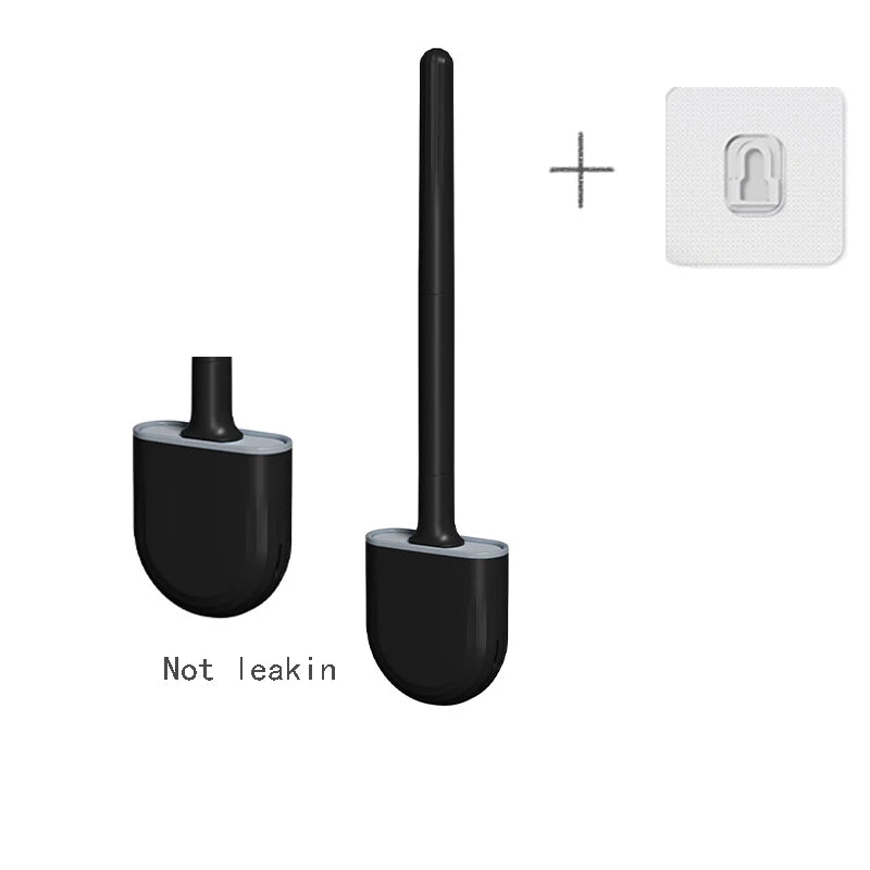 CleanEdge Wall-Mounted Silicone Toilet Brush — Long Handle with Holder