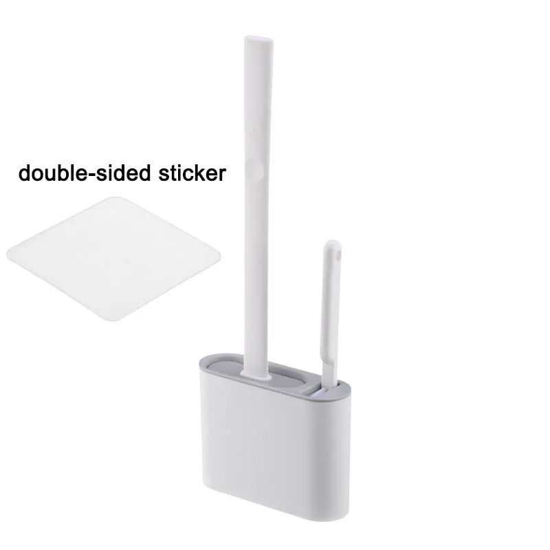 CleanEdge Wall-Mounted Silicone Toilet Brush — Long Handle with Holder