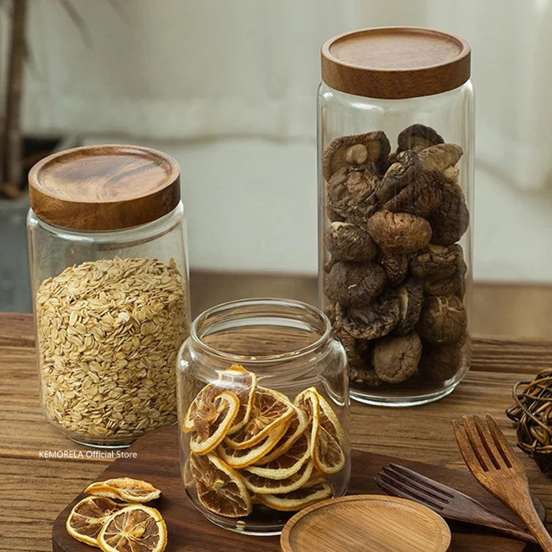 NatureSeal Glass Canister Set — Airtight Food Storage Jars with Wooden Lids
