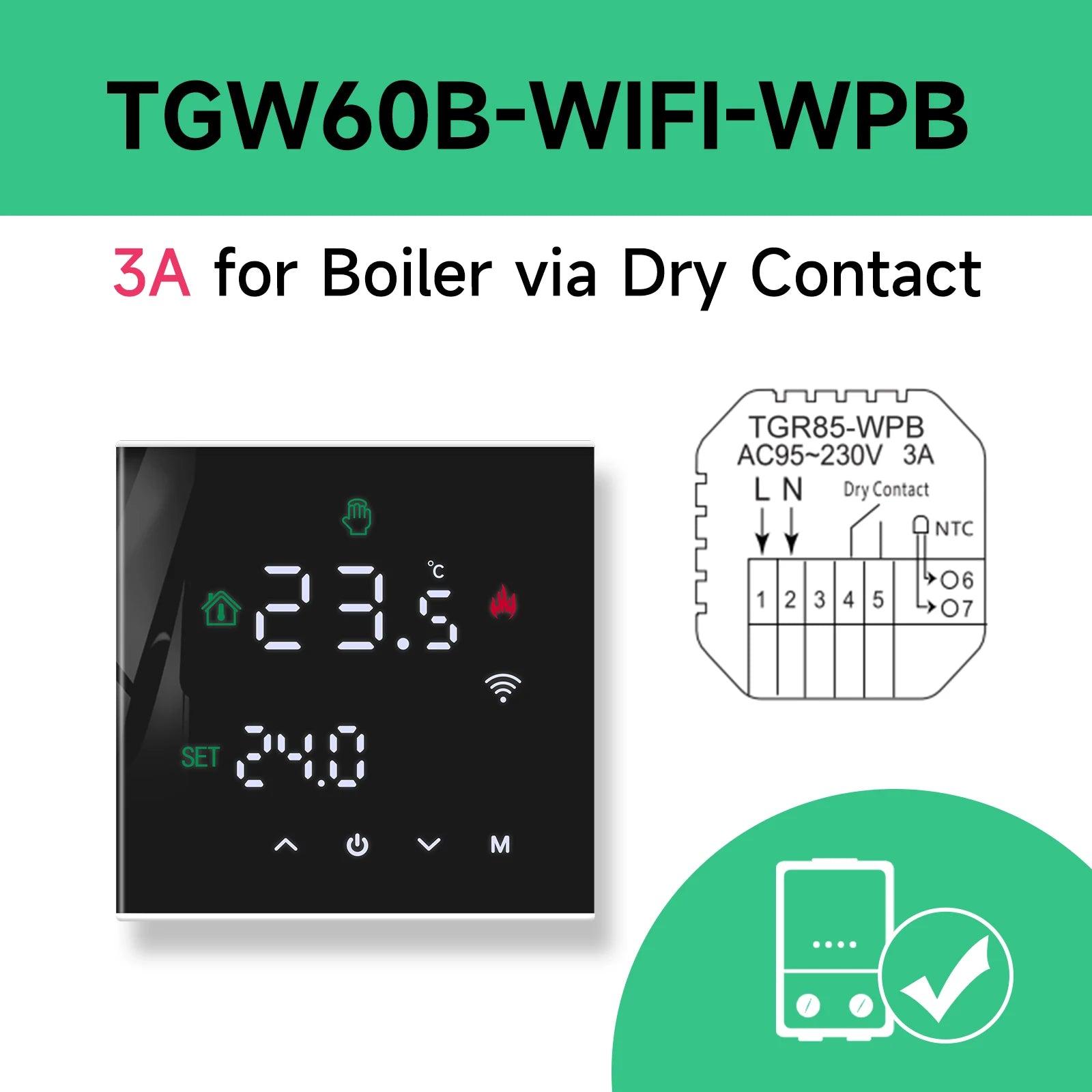 ThermoSmart WiFi Thermostat — Smart Temperature Controller for Electric Heating & Gas Boilers