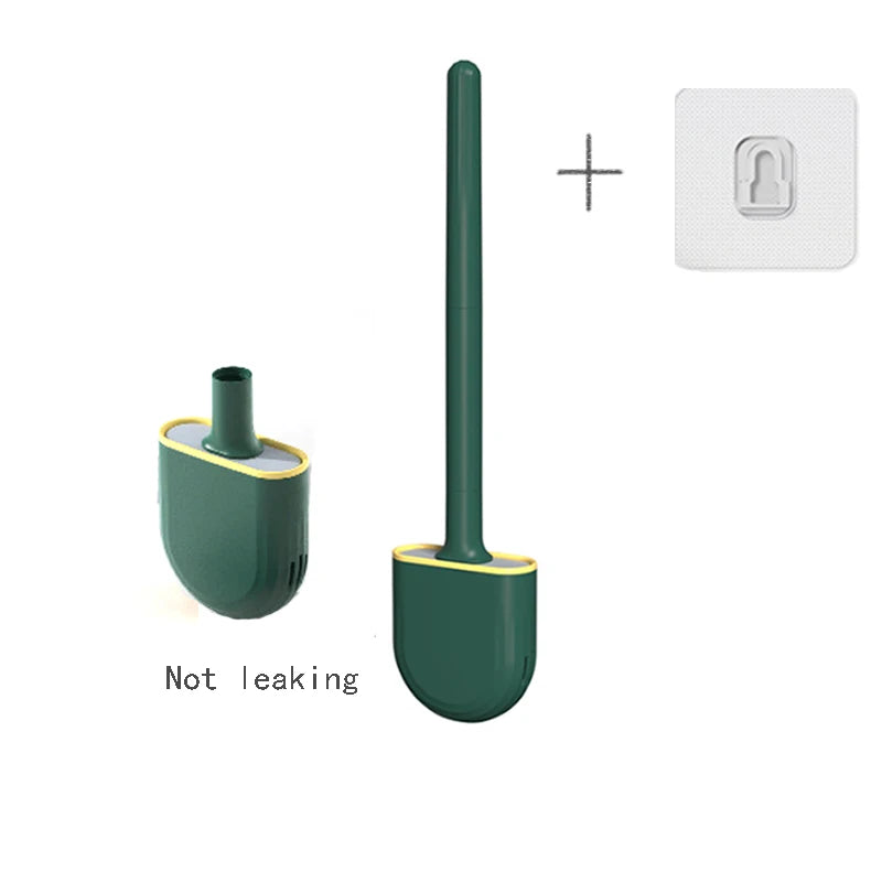 CleanEdge Wall-Mounted Silicone Toilet Brush — Long Handle with Holder