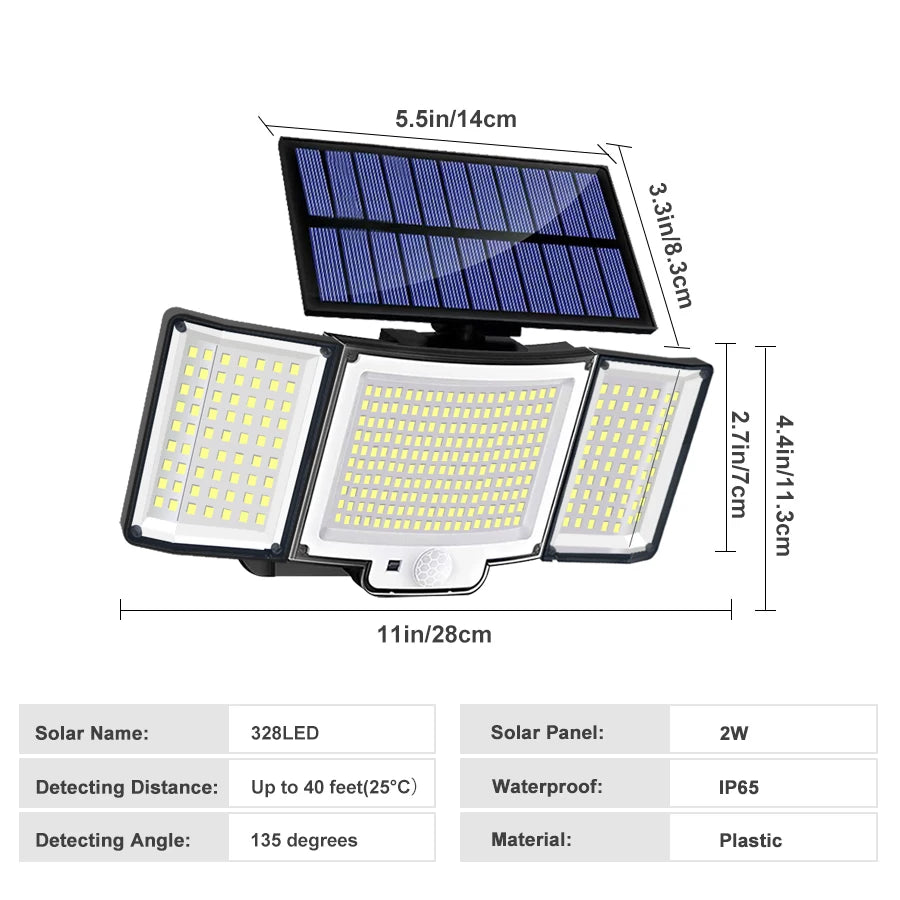 LumaGuard Solar Wall Light — 328/348 LED Super Bright Motion Sensor