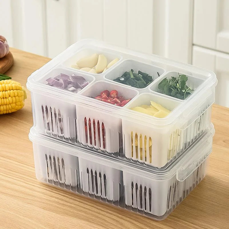 FreshGuard Refrigerator Storage Box — Drain Basket for Fruits, Vegetables, and Spices