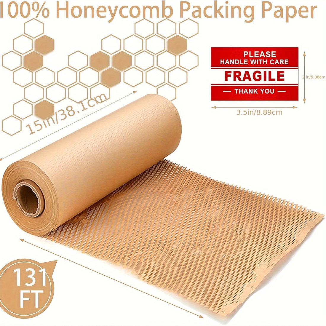 Honeycomb Packing Paper Roll with Fragile Stickers