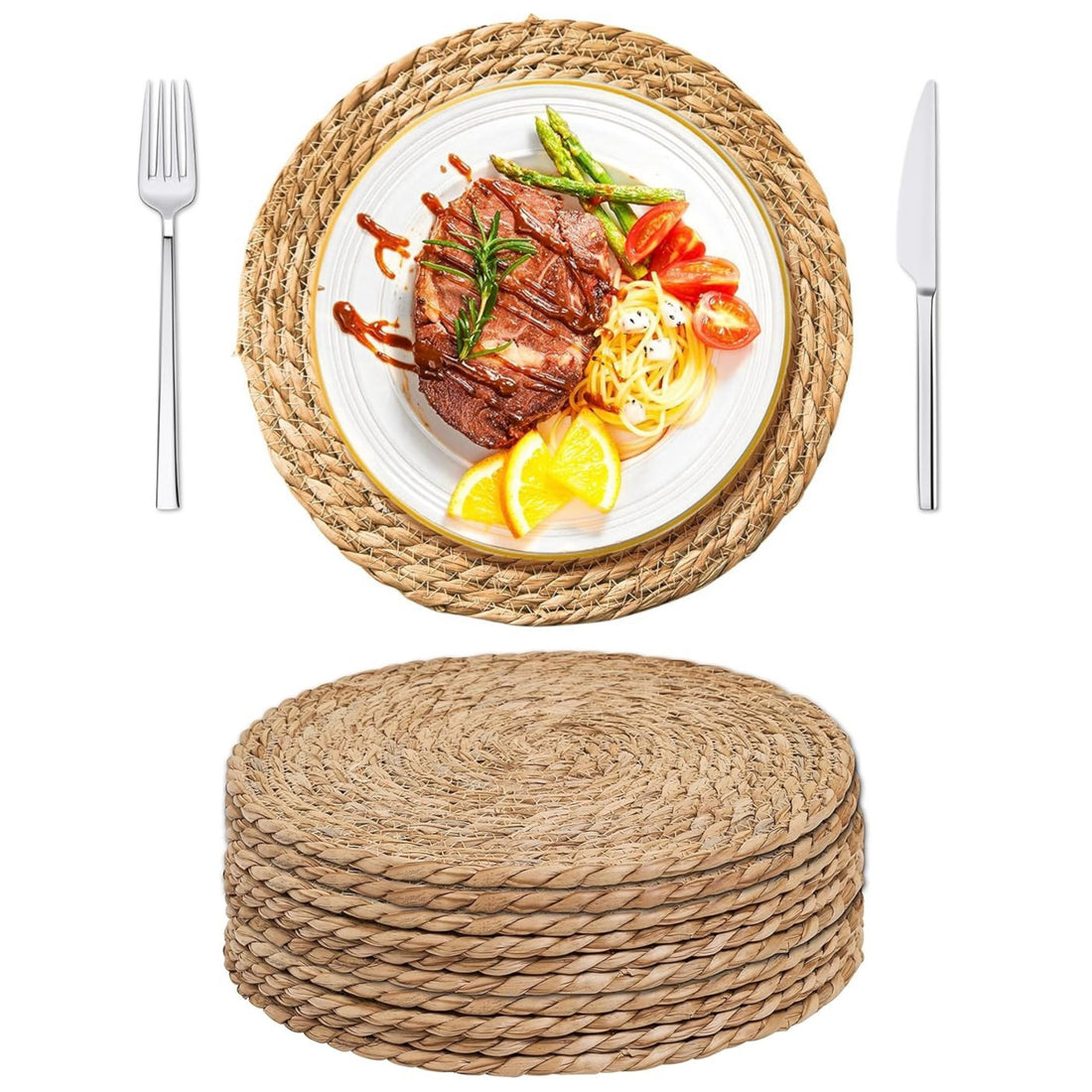 10-Pack Hand-Woven Water Hyacinth Placemats (13" Round)