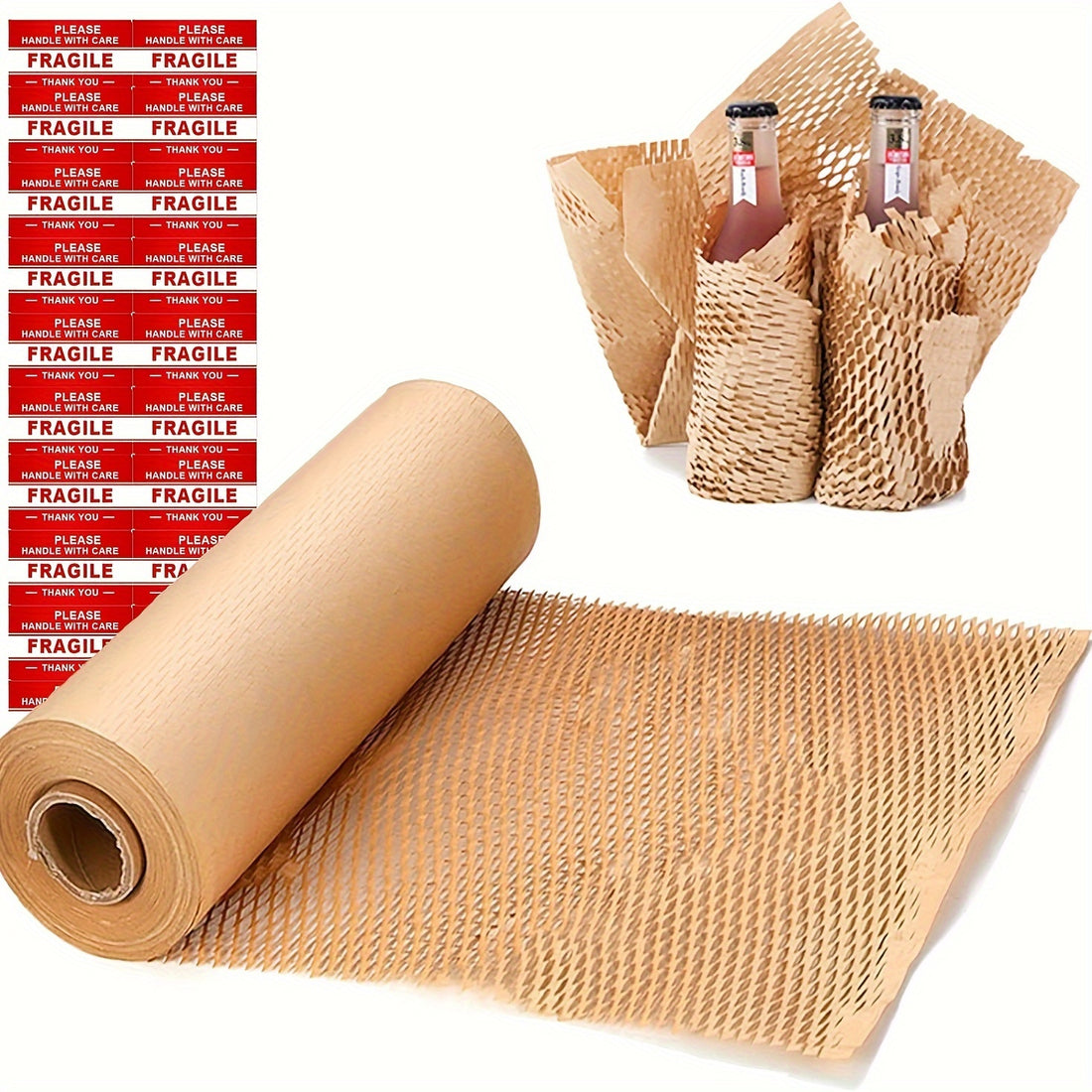 Honeycomb Packing Paper Roll with Fragile Stickers