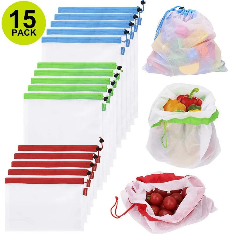 GreenMesh Reusable Produce Bags — Washable Eco-Friendly Mesh Bags for Grocery Shopping
