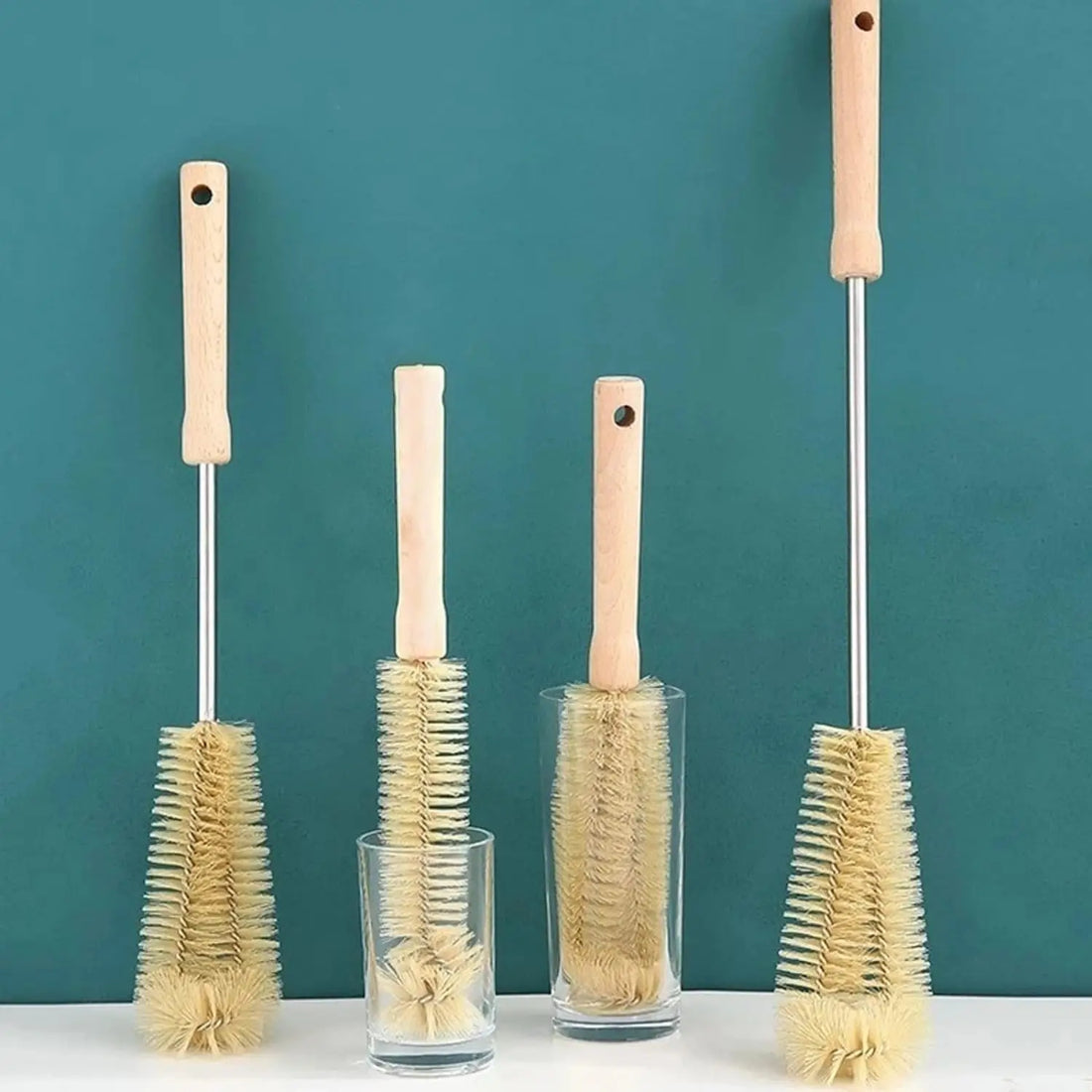 PureBrush Natural Bottle Cleaner — Long Wooden Handle & Natural Bristles for Bottles, Cups & Jugs