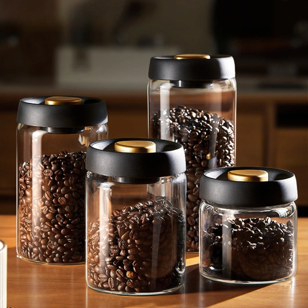 FreshVault Vacuum Sealed Coffee Canister — Airtight Glass Storage Jar for Coffee Beans &amp; Dry Foods