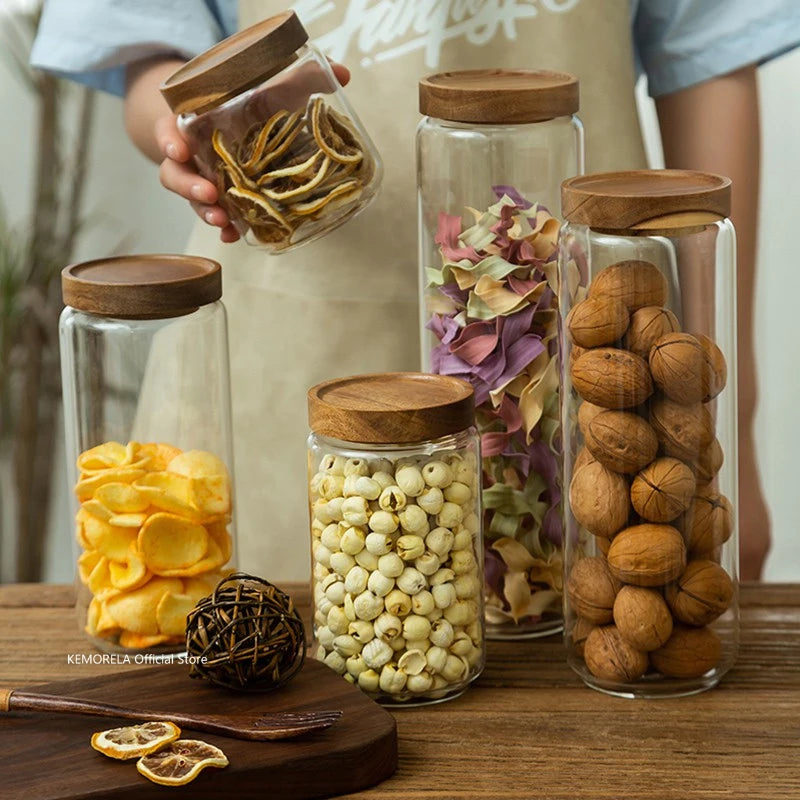 NatureSeal Glass Canister Set — Airtight Food Storage Jars with Wooden Lids