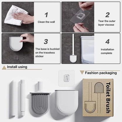 CleanEdge Wall-Mounted Silicone Toilet Brush — Long Handle with Holder