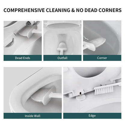 CleanEdge Wall-Mounted Silicone Toilet Brush — Long Handle with Holder