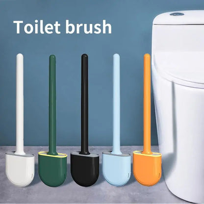 CleanEdge Wall-Mounted Silicone Toilet Brush — Long Handle with Holder