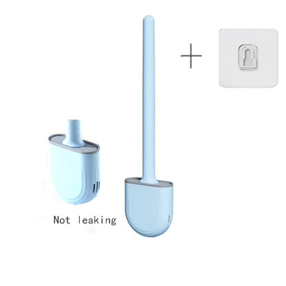 CleanEdge Wall-Mounted Silicone Toilet Brush — Long Handle with Holder