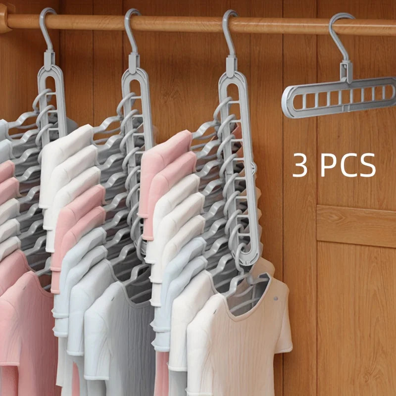 FlexiHang Foldable Hangers — 9-Hole Heavy Duty Space-Saving Clothes Organizers (3PCS Set)