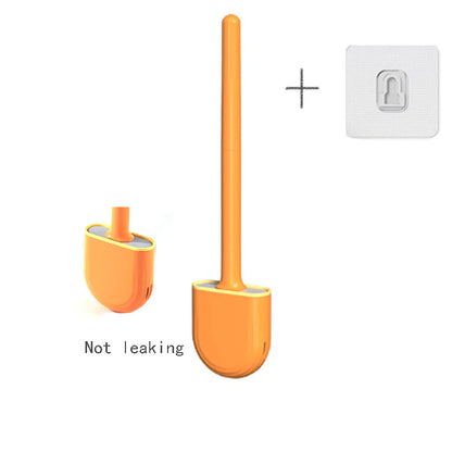 CleanEdge Wall-Mounted Silicone Toilet Brush — Long Handle with Holder
