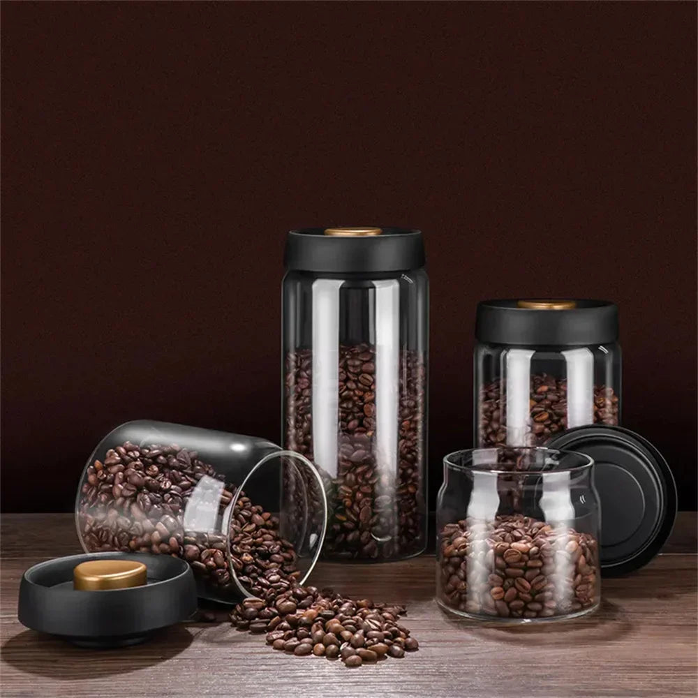 FreshVault Vacuum Sealed Coffee Canister — Airtight Glass Storage Jar for Coffee Beans &amp; Dry Foods