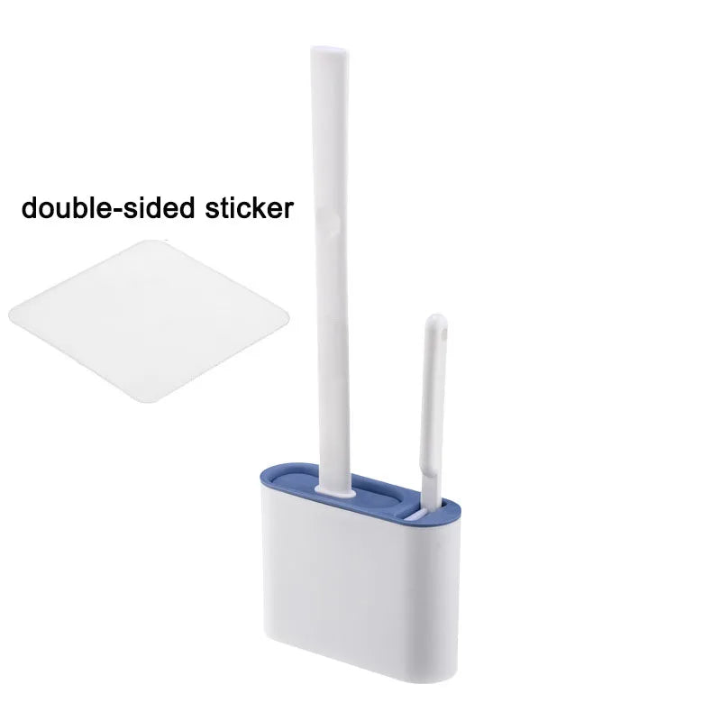 CleanEdge Wall-Mounted Silicone Toilet Brush — Long Handle with Holder