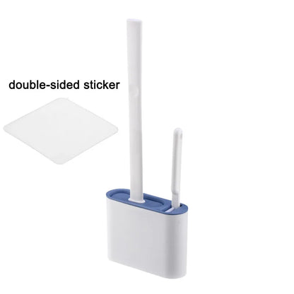 CleanEdge Wall-Mounted Silicone Toilet Brush — Long Handle with Holder