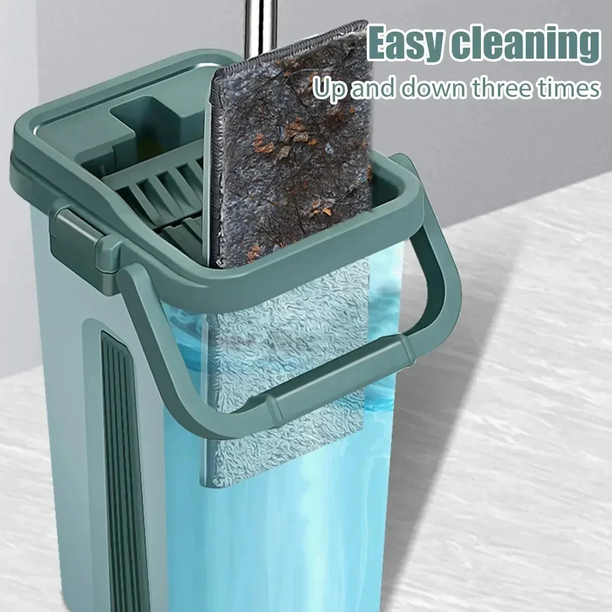 EasySqueeze Flat Mop &amp; Bucket Set — Hands-Free Wringing with Microfiber Pads