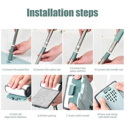EasySqueeze Flat Mop &amp; Bucket Set — Hands-Free Wringing with Microfiber Pads