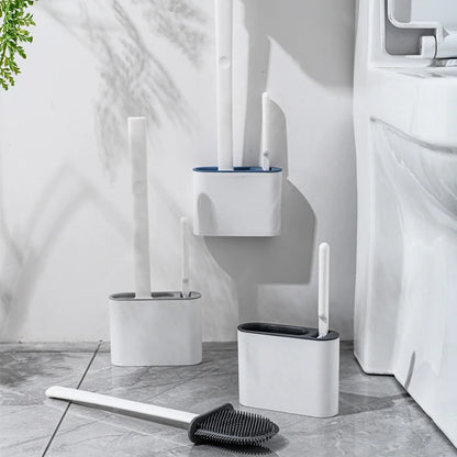 CleanEdge Wall-Mounted Silicone Toilet Brush — Long Handle with Holder