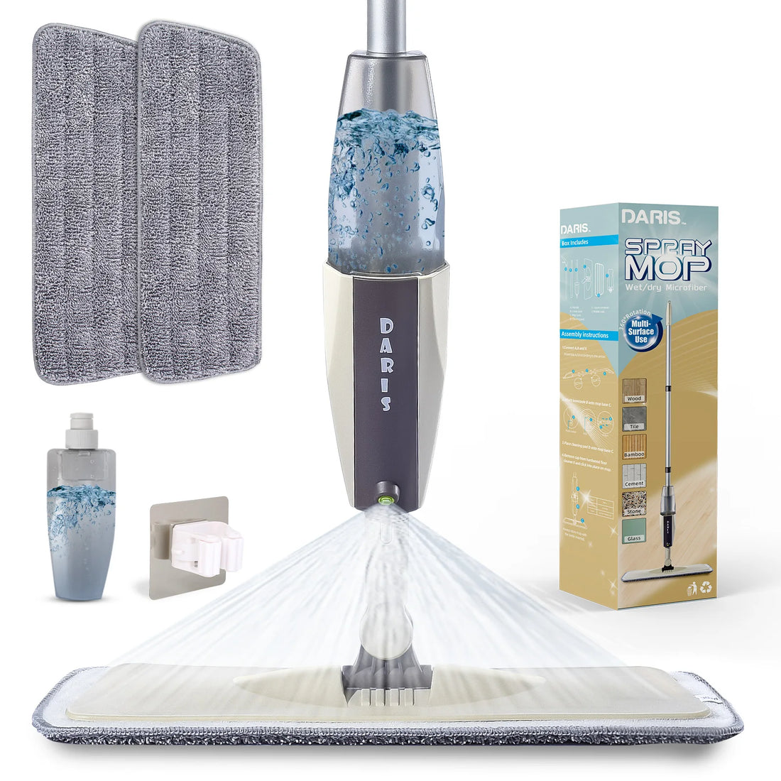 MagicMop Spray Mop Set — Flat Rotating Mop with Reusable Microfiber Pads
