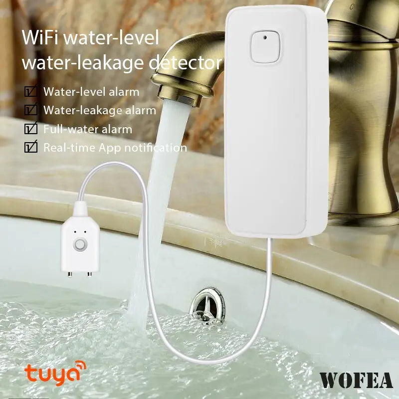 AquaGuard Tuya WiFi Smart Water Leak Sensor — 80dB Alarm &amp; Remote Monitoring