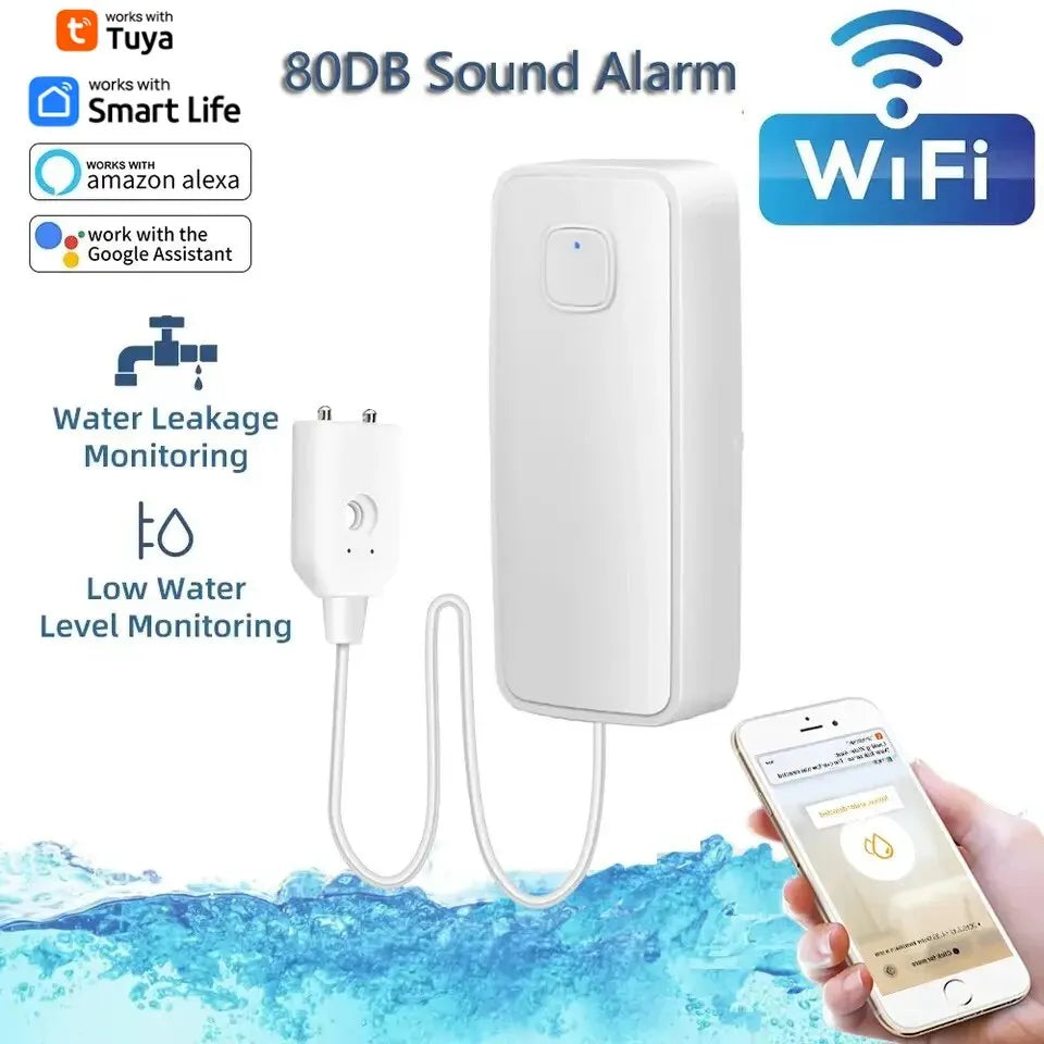 AquaGuard Tuya WiFi Smart Water Leak Sensor — 80dB Alarm & Remote Monitoring