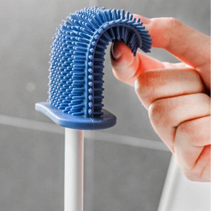 CleanEdge Wall-Mounted Silicone Toilet Brush — Long Handle with Holder