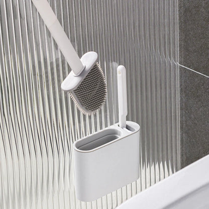 CleanEdge Wall-Mounted Silicone Toilet Brush — Long Handle with Holder