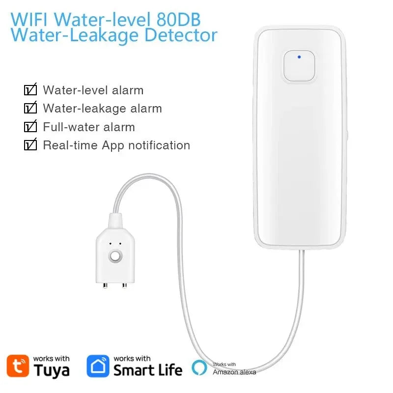 AquaGuard Tuya WiFi Smart Water Leak Sensor — 80dB Alarm &amp; Remote Monitoring