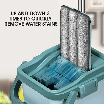 EasySqueeze Flat Mop &amp; Bucket Set — Hands-Free Wringing with Microfiber Pads