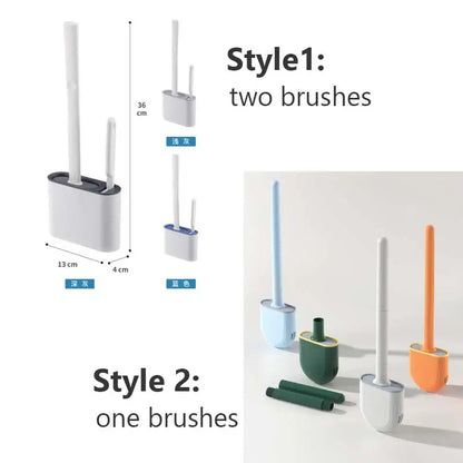 CleanEdge Wall-Mounted Silicone Toilet Brush — Long Handle with Holder