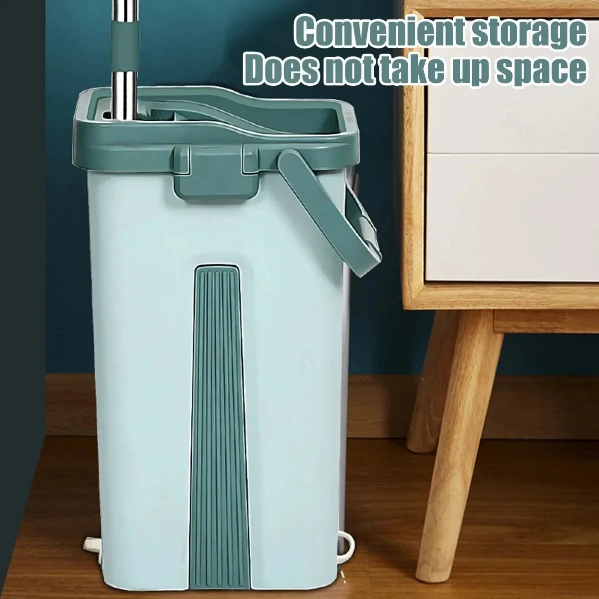 EasySqueeze Flat Mop &amp; Bucket Set — Hands-Free Wringing with Microfiber Pads