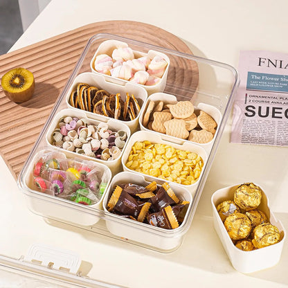 SnackMaster 8-Grid Serving Tray — Portable Food Storage &amp; Seasoning Separator Box