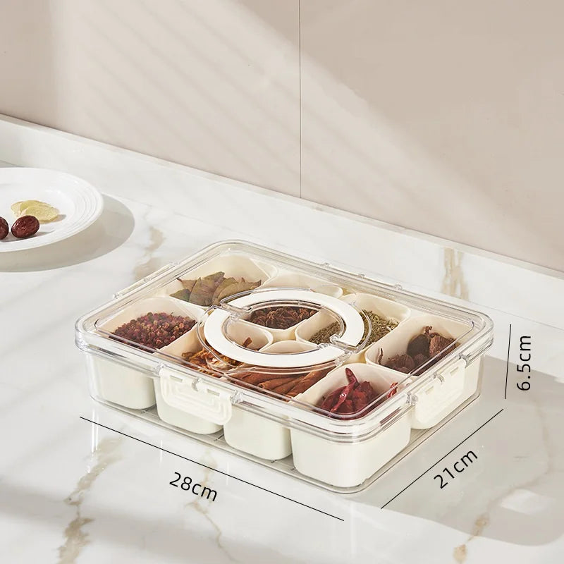 SnackMaster 8-Grid Serving Tray — Portable Food Storage &amp; Seasoning Separator Box