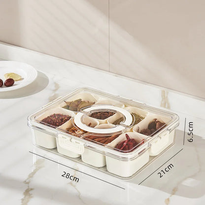 SnackMaster 8-Grid Serving Tray — Portable Food Storage &amp; Seasoning Separator Box