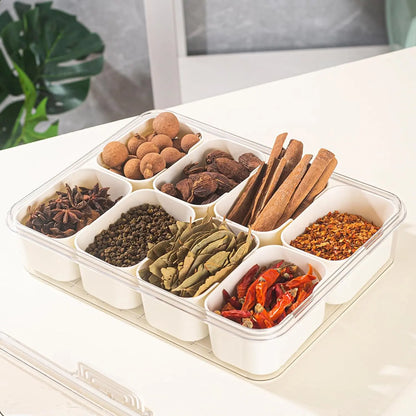SnackMaster 8-Grid Serving Tray — Portable Food Storage &amp; Seasoning Separator Box